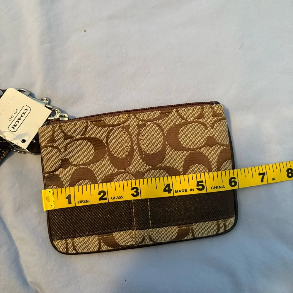 Coach Signature Brown and Tan Wristlet